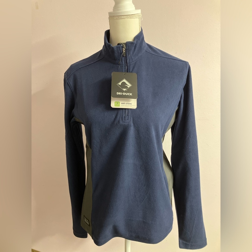Dri-Duck Women’s Quarter Zip Pullover Jacket/Top, Medium, Navy Blue/Gray, NWT